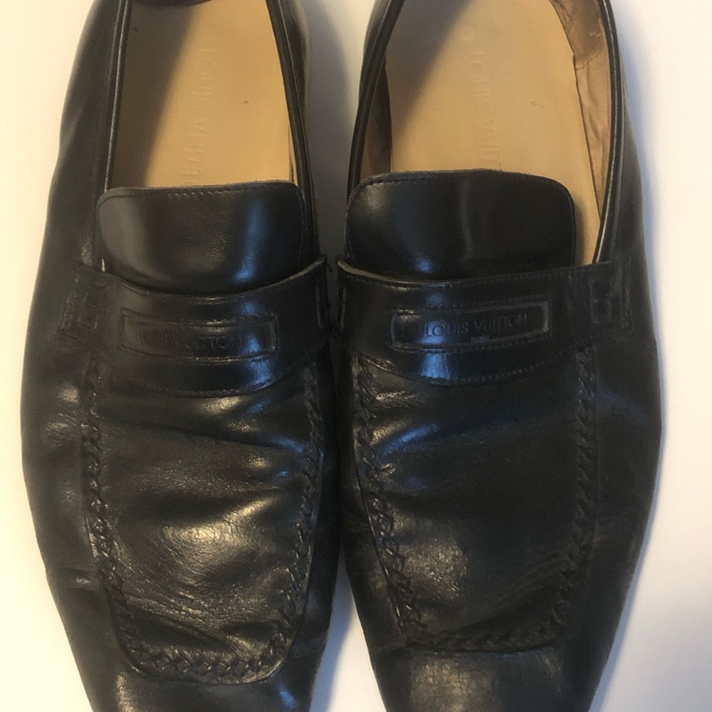 LOUIS VUITTON PARIS MEN'S BLACK LEATHER LOAFERS SHOES SIZE 43EU AUTHENTIC ITALY